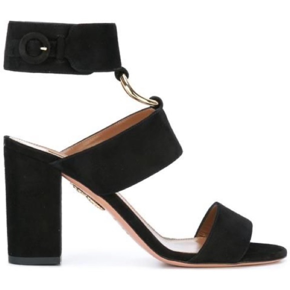AQUAZZURA SAFARI 85 SANDALS IN BLACK SUEDE SIZE 37.5